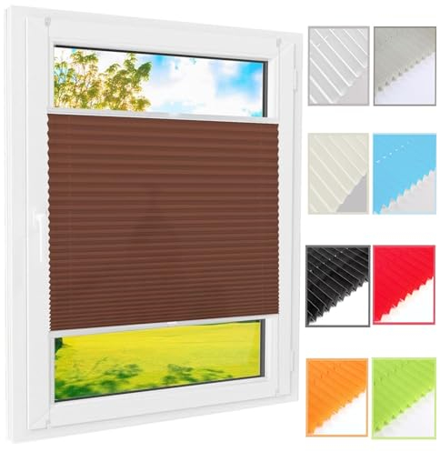 Plissee Ohne Bohren Plissees Klemmfix, 120 x 200 cm Sichtschutz Und Sonnenschutz, Plisseerollo,Rollo für Fenster & Tür, mit Klemmträger/ -Fix, für Fenster & Tür, Braun