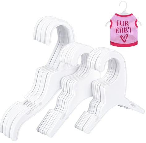 AHANDMAKER Lot de 18 cintres pour animaux de compagnie, 3 styles de cintres blancs pour animaux de compagnie pour chiens en plastique, mini cintres en plastique pour vêtements pour animaux de