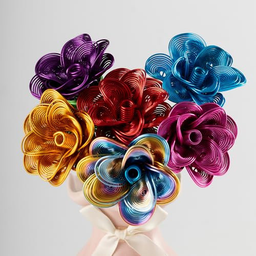 6 rose artificiali in metallo fatte a mano, impermeabili, antiruggine, decorazione floreale in alluminio, non sbiadisce, amore eterno, cortile, cucina, bagno, balcone, decorazione per esterni, fiori