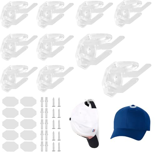 10 Stück Selbstklebende Hut-Halter, Kein Bohren Hutablage für Wand, Hut Organizer Selbstklebende Huthaken, Cap Halterung Wand, 2 Montageoptionen, Hut Halter Haken für Schals Handtüchern Kopfhörern