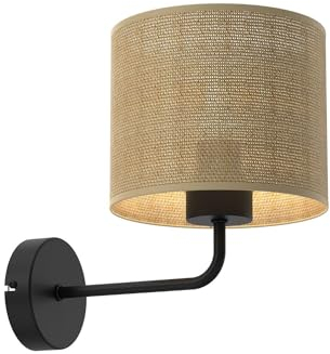 Licht-Erlebnisse Wandlampe Jute Metall Schwarz Natur Schlafzimmer Wohnzimmer T:26 cm E27 blendarm gemütliche Wandleuchte Flur LURULUI