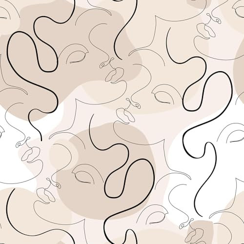 VEELIKE Minimalist Portraits Art Deco Wallpaper Peel and Stick Boho Geometric Wallpaper Beige Abstract Geometric Contact Paper for Walls Patterned for Bedroom Bathroom Removable 44.5cm×300cm