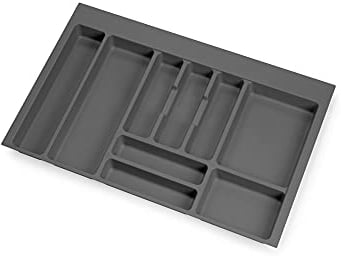 Emuca - Cutlery Organizer, kitchen drawer organizer, cutlery tray, 9 compartments, 80cm module, Plastic, Anthracite Grey
