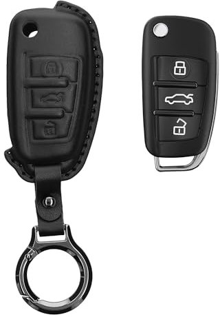 kwmobile Premium Leder Autoschlüssel Schutzhülle kompatibel mit Audi 3-Tasten Klappschlüssel Hülle - Schlüssel Tasche - Schwarz