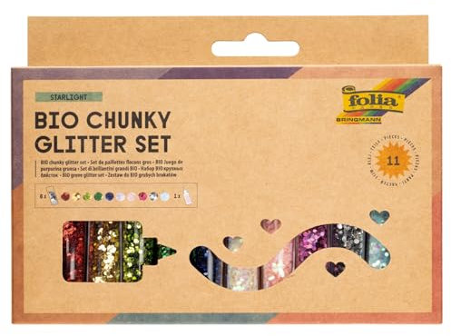 NEU Organic Bio Glitter-Flakes Set, 10 Farben sortiert & 1 Deko-Kleber 90g