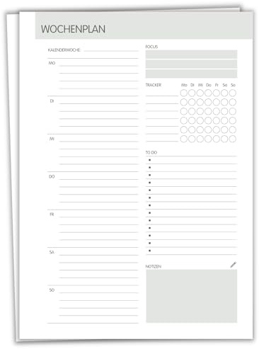 Wochenplaner Block A5, 50 Blatt, Schreibblock, beschreibbar, Termine, Aufgaben, Habittracker, To Do Liste, minimalistisches Design
