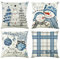 4er Set Kissenbezug Weihnachten - Weihnachtskissenbezug 45 x 45cm Blau Weihnachtsdeko Kissenbezüge, Schneeflocken Bäume Hirsch Schneemann Kissenhülle Weihnachten für Christmas Decorations Indoor