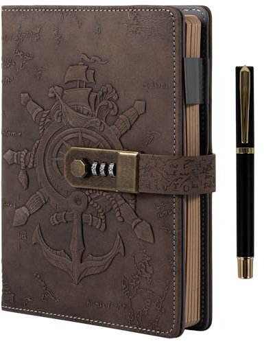 MGGAO Vintage Journal with Pen for Women Men-A5 Refillable Diary with Lock Organizer Planner for Work Office School-Hardcover Leather Notebooks Journaling Gifts