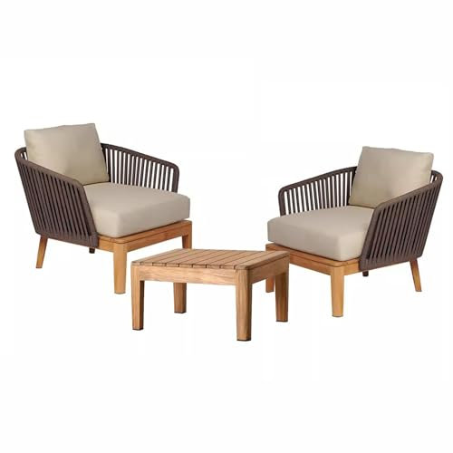 MOLVUS 3-teiliges Gartenmöbel-Set mit 2 Stühlen und Holztisch, Garten-Gesprächsmöbel-Set für die Veranda im Freien