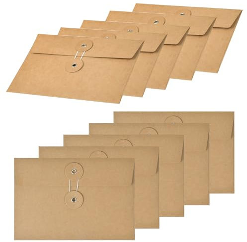 10 Pièces Enveloppe Vintage, Enveloppe Kraft Épaisse avec Fermeture à Boucle pour Mariage, Cartes Postales, Enveloppe Cadeau, 17×11.5CM