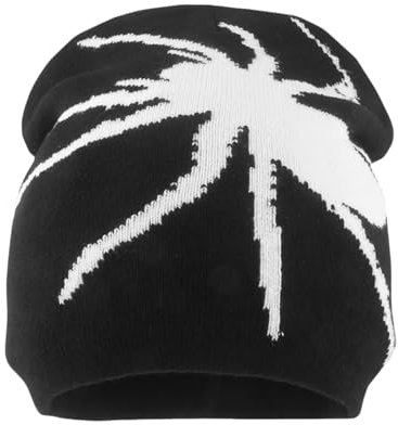 NATOSU Y2K Spider Beanie Mütze Herren Damen Teenager Y2k Cap Winter Strick Skater Beanie Mütze Hip Hop Goth Strickmützen Baumwoll Beanie Mütze,Schwarz