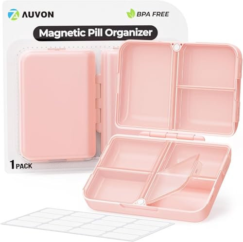 AUVON Tablettenbox 7 Tage, 1 Pack Tragbare Pillendose mit 7 Tiefen Fächern, kompakte Reise Medikamentenbox 7 Tage mit langlebigen Scharnieren für Fischöle, Vitamine (Rosa)