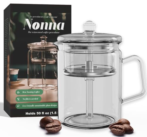 VERDETECH Glass Coffee Percolator - The Nonna | Non-Electric Borosilicate Glass & Stainless Steel | Eco-Friendly Coffee Gift | BPA Free | Stovetop Glass Percolator (1 Unit)