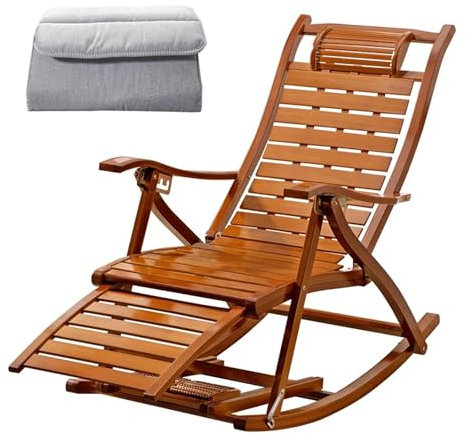 AIOJXHY Schaukelliege aus Holz, Klappbarer Liegestuhl 5-Fach verstellbare Garten-Sonnenliege, Outdoor-Deckstuhl Relaxsessel mit Kissen für Balkon Terrasse Rasen