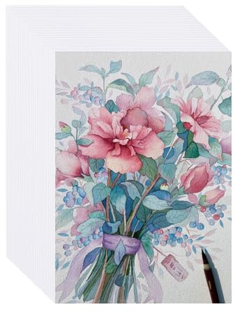 50 Blätter Aquarellpapier A5 300g, Aquarellblock Aquarell Papier Baumwollpapier, Kaltgepresstes Aquarell Papier Karten, Zeichenpapier, Watercolor Paper, Malpapier für Aquarellfarben Postkarten (A5)