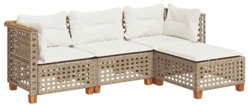 vidaXL 4-TLG. Garten-Sofagarnitur mit Kissen Beige Poly Rattan