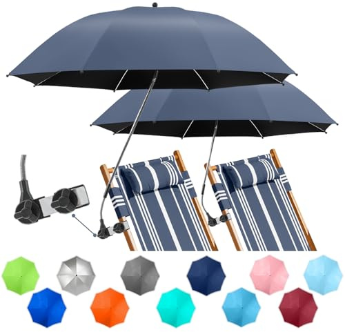 NBtoUS Paquete de 2 paraguas para silla con abrazadera, paraguas ajustable de 360° UPF50+ para playa, patio, camping, carritos de golf (gris hierro, silla no incluida)