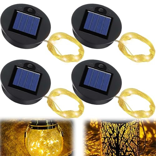 4 Stück Solarleuchten Ersatz Top mit Lichterketten für Garten: 8cm Solarleuchten Ersatzteile mit 2 LED, IP65 Wasserdicht DIY-Ersatz-Dekolicht Bundle, LED-Lichterketten aus Kupferdraht