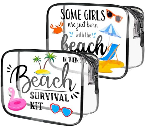 2 Pezzi Beauty Case Trasparente – TSA Borsa Viaggio - 20x15cm, Tema Spiaggia, Per Cosmetici e Liquidi, Borse Da Toilette Trasparente