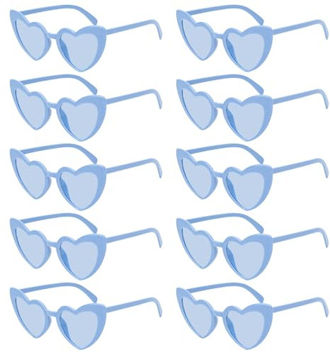 SelfTek Herz Brille, 10 Stück Blau Herz Sonnenbrille Partybrille Herzform Brille, Vintage JGA Brillen Hippie Herzförmige Brille, Herzchen Brille Sonnenbrille Herzform für Party Hochzeit Karneval
