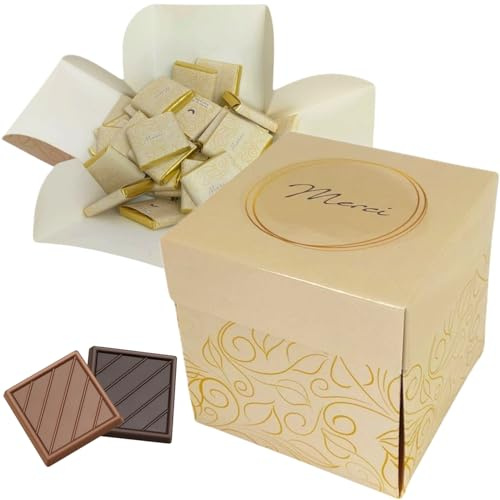 Coffret de 40 Carrés de Chocolats Individuels Lait & Noir Pour Dire Merci | Boîte de Chocolat au Lait et Noir à Offrir, 100% Pur Beurre de Cacao, Fabriqué en France, 200 Gr, Collection Élégance