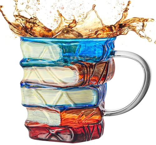 Buchtasse – Glas-Buchtasse, Kaffeetasse, Becher, Vintage-Wasserbecher, lustige Dekoration, Schreibtischzubehör, Heimdekoration für Bibliothekarin, Leser, Schriftsteller, Frauen, Geburtstag
