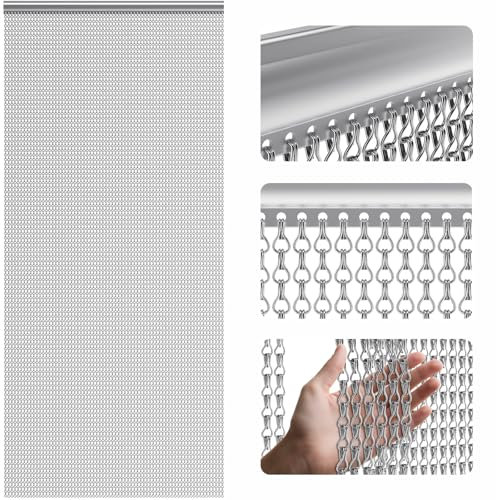 Soontrans Fliegengitter Balkontür 90 x 210cm, Aluminium Fliegenvorhang, Fliegengitter Tür, Insektenschutz Balkontür, Fliegengittertür, Metall Kettenvorhang für Fliegende hält Insekten, Wespen (Grau)