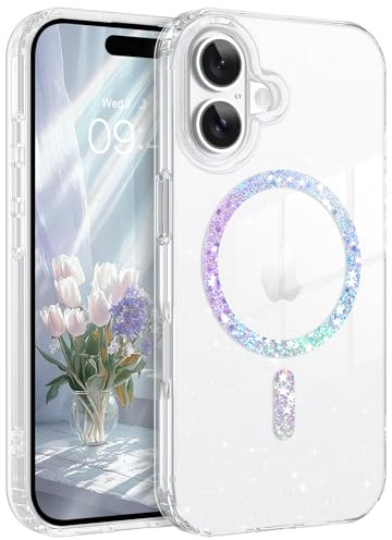 DOMAVER Magnetisch Hülle für iPhone 17 Kompatibel mit Mag Safe, Handyhülle iPhone 17 Case, Transparent Glitzer Leicht Dünn TPU Cover Schutzhülle für iPhone 17 6.3'', Crystal Klar