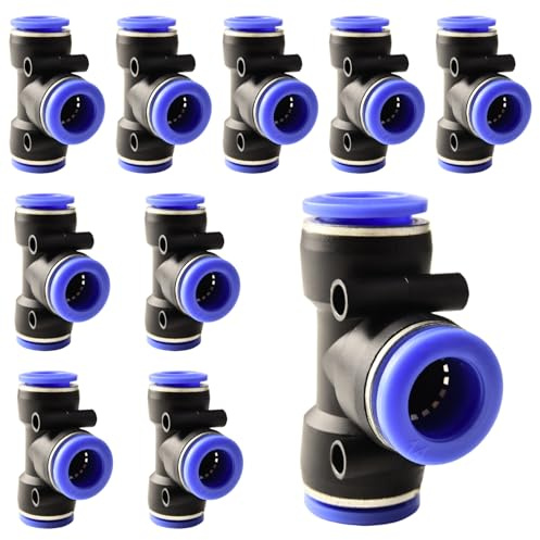 ANGEEK 10 Stück 14mm 3 Wege T-Verbinder Push to Connect Fittings Pneumatik Steckverbinder,PE Pneumatische Anschlüsse pneumatische Steckverbindung Kunststoff Schnellverschluss, Druckluft Steckverbinder