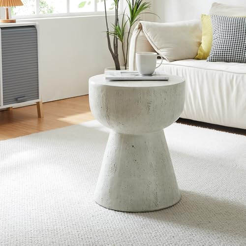 [en.casa] Beistelltisch Oulvepijanse Indoor Outdoor Tisch in Pilzform 51 x Ø 40 cm Couchtisch rund Gartentisch Balkontisch Leichtbeton Weiß