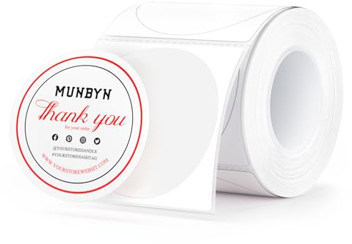 MUNBYN 50mmx50mm Runde Thermo-Etiketten, bunte Thermo-Aufkleber für Einmachgläser, Backen, 150/1 Rolle Rot und Blau Geeignet für den MUNBYN 405B Etikettendrucker