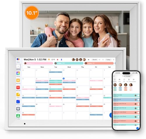 Linkdaze Digital Calendar 10.1'' Electronic Calendar for Family Schedules, WiFi Smart Calendar Built-in 32GB Memory, 1280 * 800 IPS HD Touchscreen Interactive Family Planner & Meal Planner-White