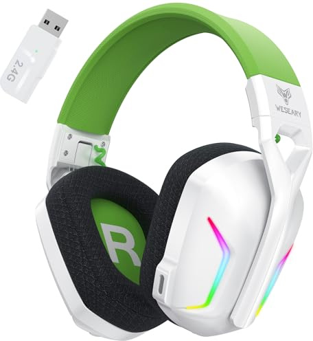 WESEARY WG1 2,4G Wireless Gaming Headset mit Mikrofon für PS5, PS4, PC, Switch, Mac, Bluetooth Kopfhörer, Faltbarer 7.1 Surround Sound Noise Cancelling mit LED Licht, Über 50 Stunden Akkulaufzeit