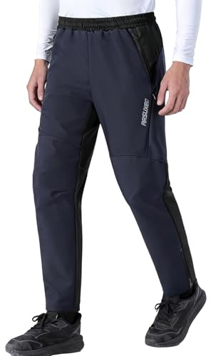 ARSUXEO Pantalón de Ciclismo de Invierno para Hombre Pantalón de Bicicleta con Cremallera para Fitness, Camping, Escalada, Running y Esquí D5 Azul Oscuro M
