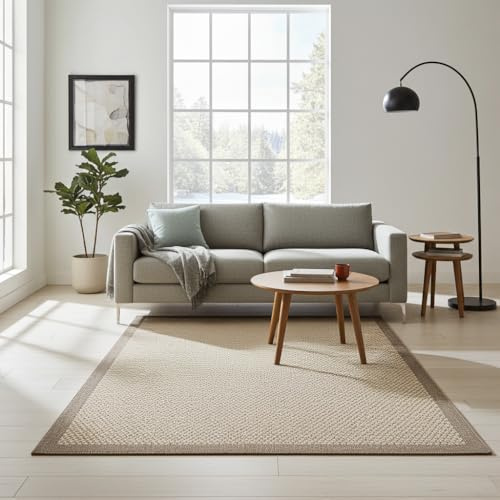 Mila Home Origine Natürlicher Sisal- & Jute-Look Teppich - Moderner Flachgewebter Teppich - Strapazierfähiger Kurzflor Teppich für Wohnzimmer und Flur (Nerz B3667D, 155x230)