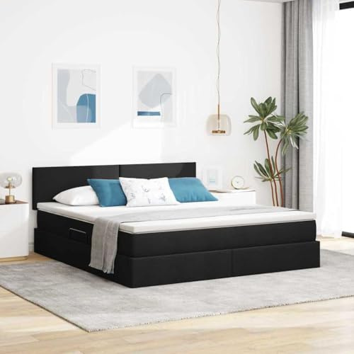 Owoxanthellate Boxspringbett 180x200 mit LED Beleuchtung und Stauraum, hydraulischer Lift Schwarz Metallrahmen Matratze inkl für Schlafzimmer Gästezimmer