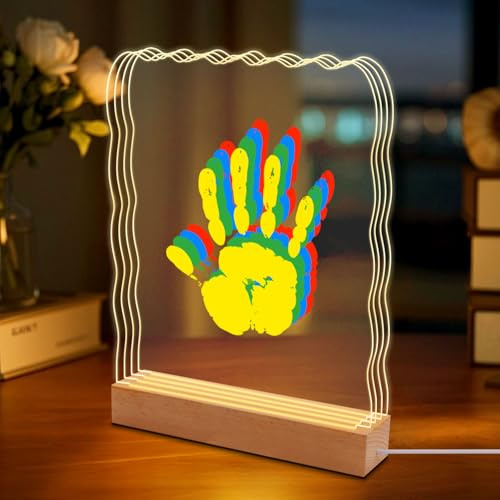 JTgugu Set di impronte a mano, famiglia con spazio per 4, pannelli acrilici fai da te, luce LED, set di impronte per mani e piedi, per nuova mamma, genitori, festa del papà, festa della mamma