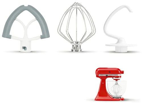 Gachiwar for KitchenAid 4.5-5 QT-Head Mixer Attachments Set, 6-Wire Whip, Flat Beater & Dough Hook,Silicone Scraper Paddle for Faster