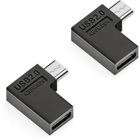 FINEANDENG Lot de 2 adaptateurs micro USB vers USB-C 5 V/2 A à 90 degrés gauche Micro USB mâle vers prise femelle de type C pour téléphones mobiles, petits ventilateurs, petites lampes de bureau, MP3