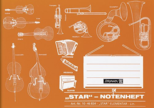 BRUNNEN Star-Notenheft | A5 quer, Notenlineatur, 8 Blatt, orange