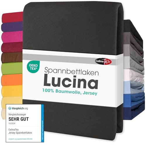 CelinaTex Jersey Spannbettlaken Lucina Doppelpack 90x200-100x200cm schwarz 100% Baumwolle gekämmt bis 26cm Matratzenhöhe Spannbettbezug, Leintuch, Bettlaken, elastisch, Strech, Oeko-Tex