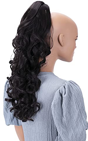 CAISHA 50cm Haarzopf Sarah Haarteil mit Butterflyklammer Pferdeschwanz Haarverlängerung Voluminös Gewellt Schokobraun H61