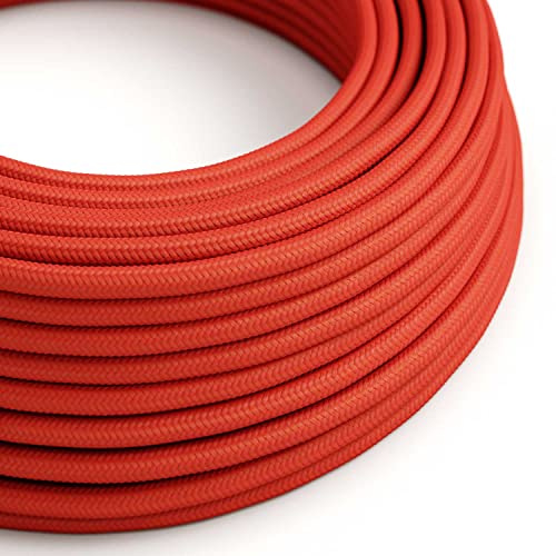 creative cables Fil Électrique Rond Gaine De Tissu De Couleur Effet Soie Tissu Uni Rouge RM09-10 Mètres, 2x0.75