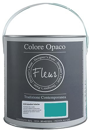 FLEUR DESIGNER'S PAINT | Pittura Chalk Paint Opaca, 2,5 L, Senza Carteggiare, Multisuperficie, Colore F59 Istanbul Interior, Effetto Gesso, Per Pareti e Mobili, Extra Opaco, Ad Acqua, Made in Italy