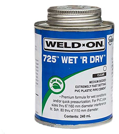 WELD ON 725 WET R DRY PVC-U PLASTIC PIPE CEMENT (FREE DELIVERY)