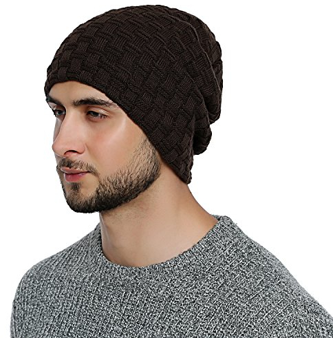 DonDon Mütze Herren Beanie Wintermütze Slouch Strickmütze mit warmen Fleece Innenfutter braun