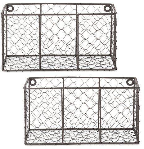 Home Traditions Farmhouse Vintage Chicken Draht Besteckkasten mit transparenten Gläsern klein, 2er-Set Small - Set of 2 Vintage Grau
