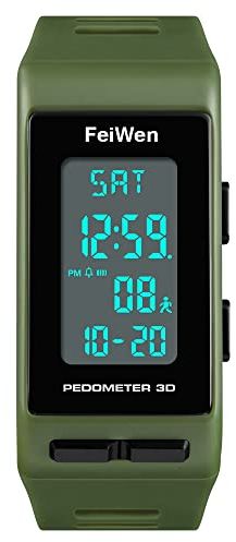 FeiWen Multifunktional Outdoor Sport Digital Uhren für Herren und Damen Schrittzähler Kalorie LED Plastik Running Armbanduhren mit Kautschuk Band Alarm Datum Unisex (Grün)