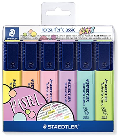 STAEDTLER 364 CWP6 Textsurfer classic 364 Pastell Textmarker (hohe Qualität Made in Germany, mit großem Tintenspeicher für extra lange Markierleistung, Etui mit 6 Farben, Pastell)
