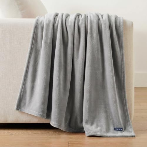 Nautica Queen-Size-Decke, weiche Plüsch-Fleece-Bettwäsche, ideal für Bett oder Couch, Öko-Tex Zertifiziert (Solid Grey)